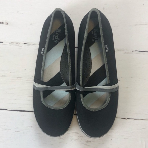 Keds Shoes - Keds Canvas Ballet Flats with Strap Black Gray 9.5